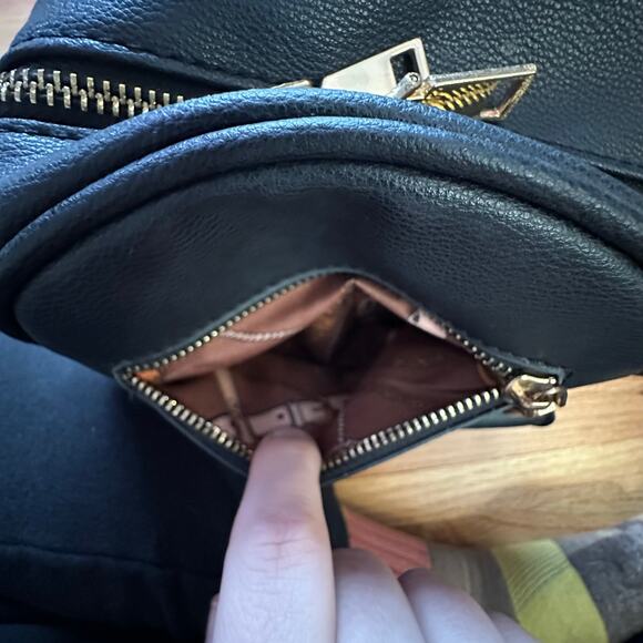 FAUX LEATHER x Women's Black Vegan Leather Backpack Purse WIth Gold Accents - Picture 6 of 9